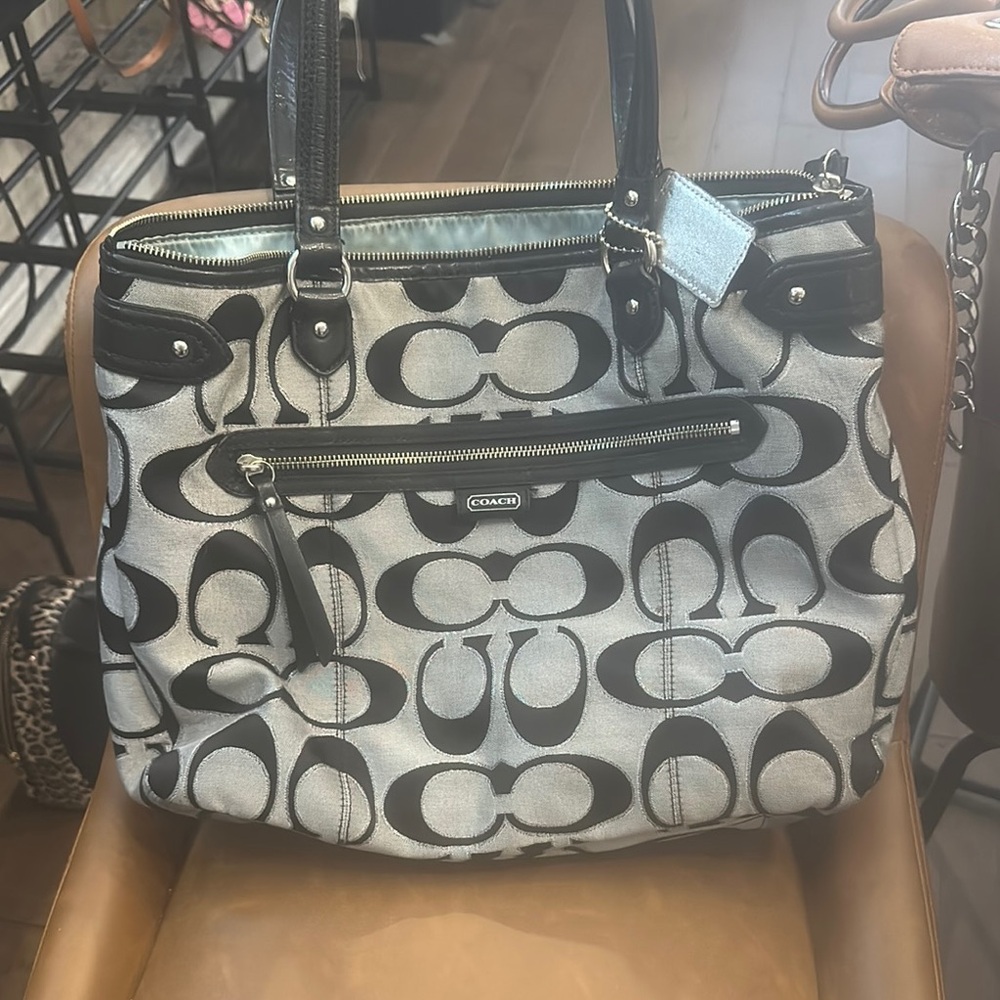 Coach Silver and Black Signature Tote